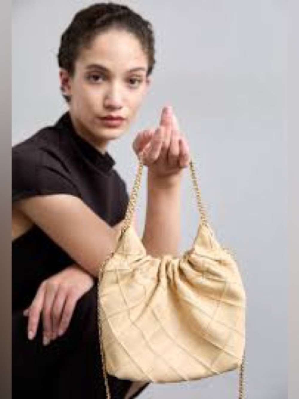 Tory Burch Fleming Mini Hobo Quilted Drawstring Leather Bag Vanilla Gold Chain - Picture 15 of 15